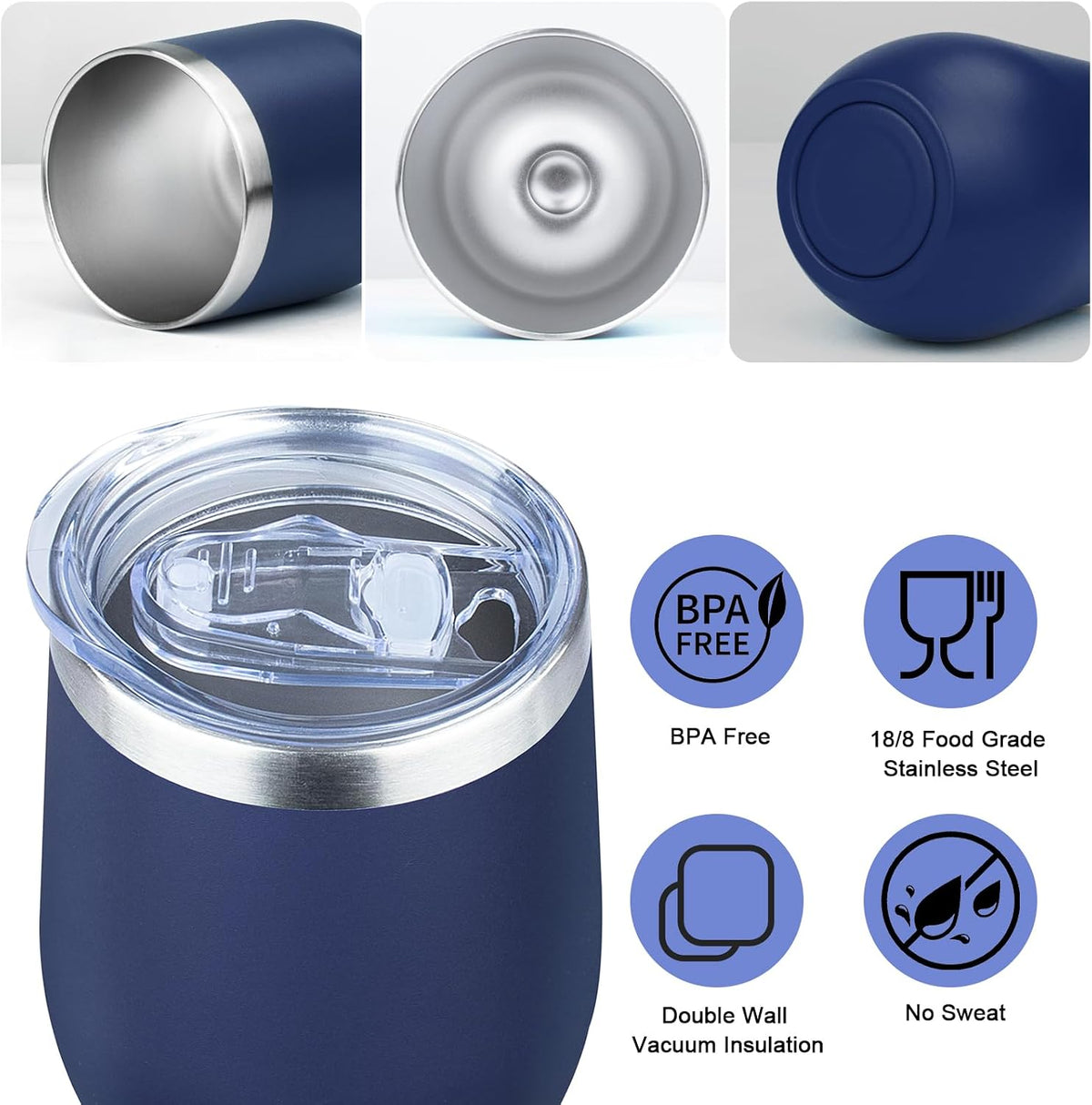 12 Oz Insulated Wine Tumbler with Lid Wine Glass Coffee Cup(Black,1)