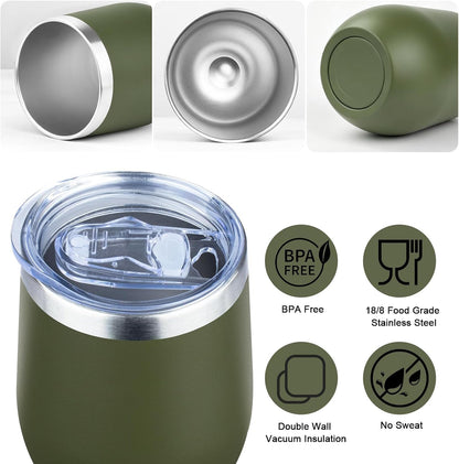 12 Oz Insulated Wine Tumbler with Lid Wine Glass Coffee Cup(Black,1)