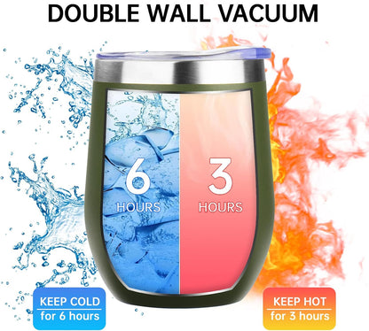 12 Oz Insulated Wine Tumbler with Lid Wine Glass Coffee Cup(Black,1)