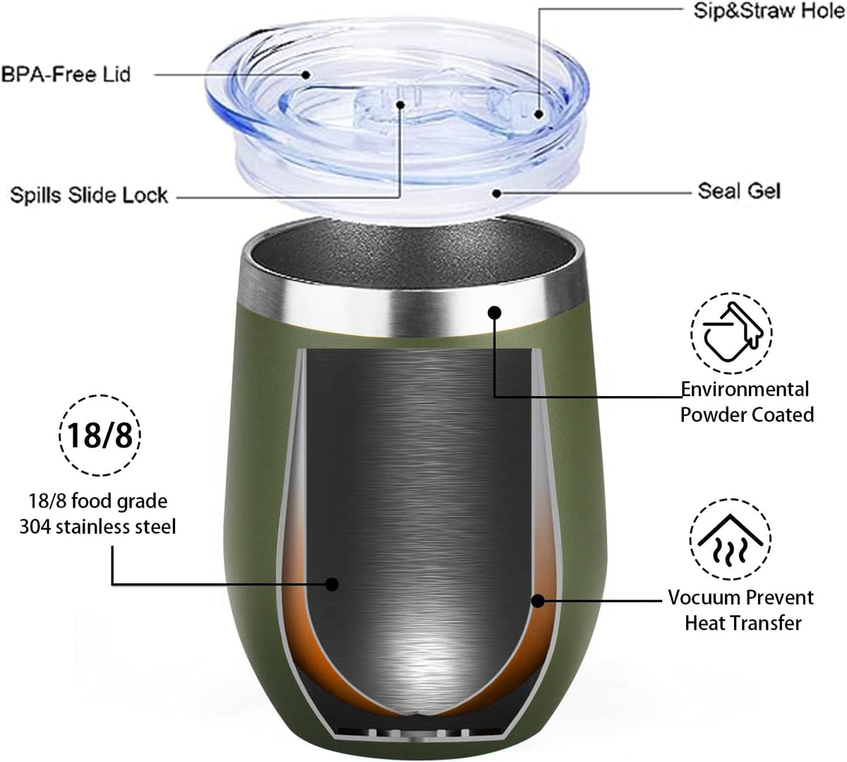 12 Oz Insulated Wine Tumbler with Lid Wine Glass Coffee Cup(Black,1)