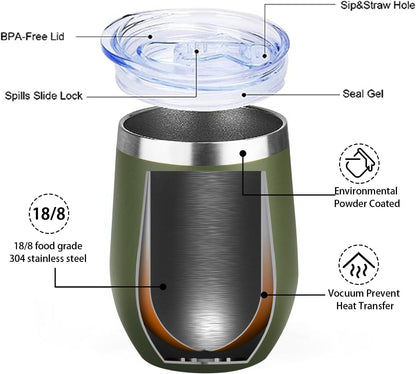 12 Oz Insulated Wine Tumbler with Lid Wine Glass Coffee Cup(Black,1)
