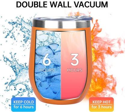 12 Oz Insulated Wine Tumbler with Lid Wine Glass Coffee Cup(Black,1)