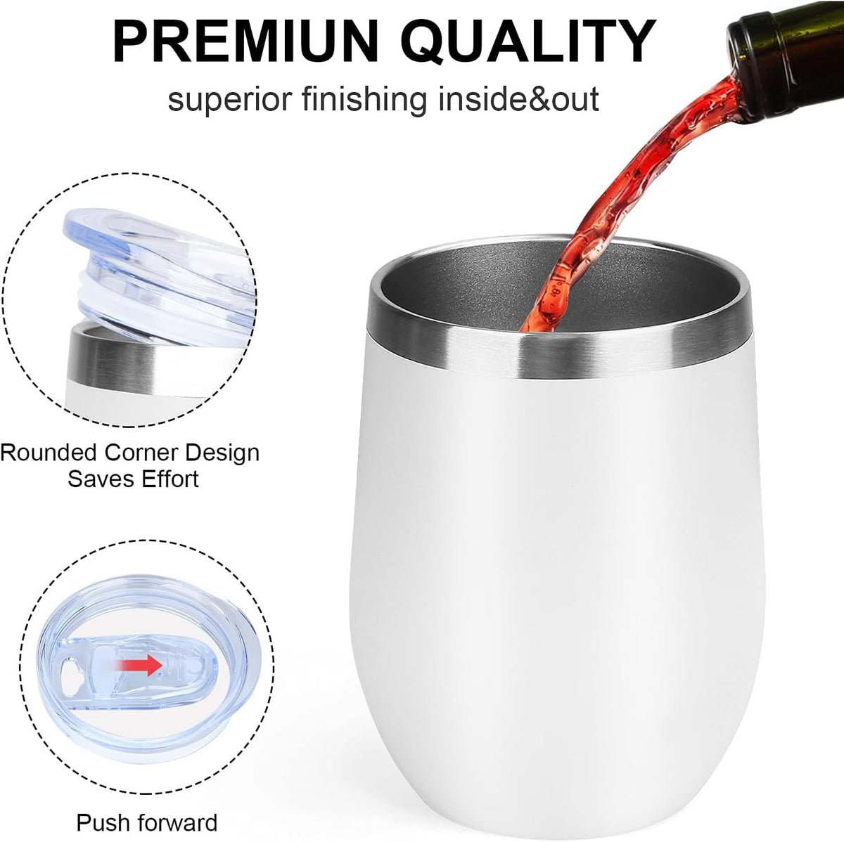 12 Oz Insulated Wine Tumbler with Lid Wine Glass Coffee Cup(Black,1)