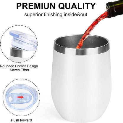 12 Oz Insulated Wine Tumbler with Lid Wine Glass Coffee Cup(Black,1)