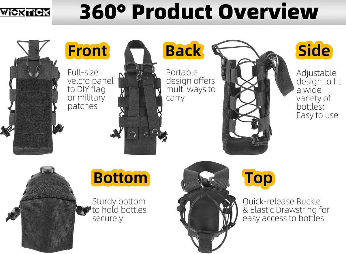 Molle Water Bottle Holder Pouches 16 24 32 40 64 oz Adjustable Capacity