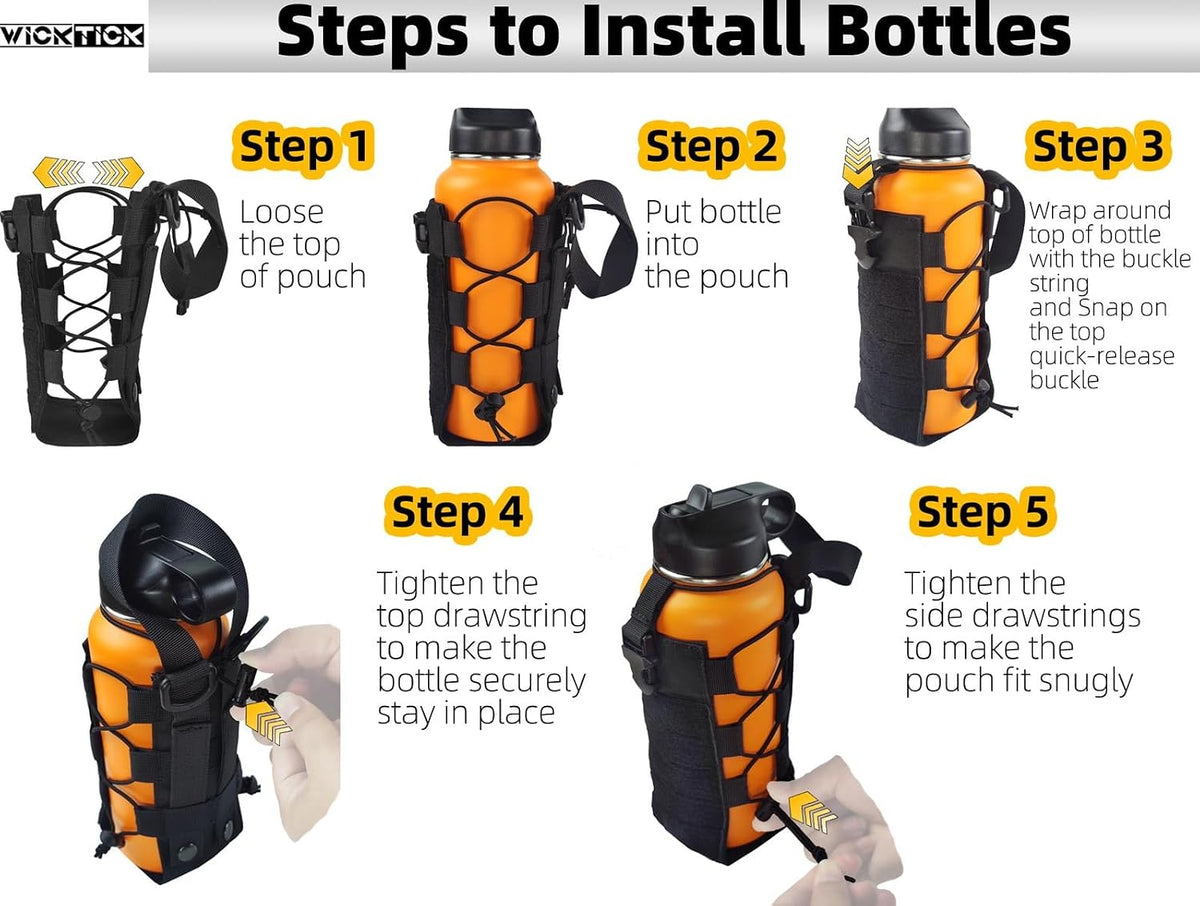 Molle Water Bottle Holder Pouches 16 24 32 40 64 oz Adjustable Capacity
