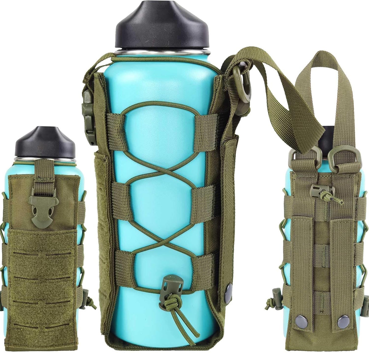 Molle Water Bottle Holder Pouches 16 24 32 40 64 oz Adjustable Capacity