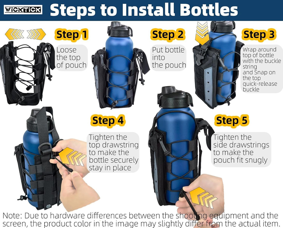 Molle Water Bottle Holder Pouches 16 24 32 40 64 oz Adjustable Capacity