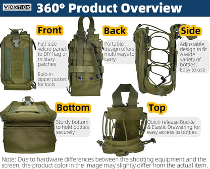 Molle Water Bottle Holder Pouches 16 24 32 40 64 oz Adjustable Capacity