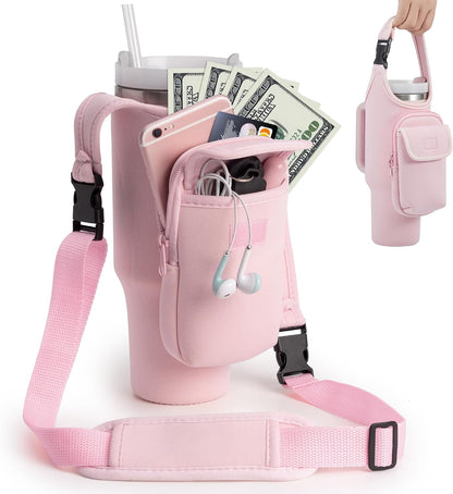 Bufilea Carrier Bag with Phone Holder Pockets for Stanley 40/30oz Tumbler with Handle, Insulated Neoprene Crossbody Bag Cup Holder w/Shoulder & Handheld Straps Fits Stanley Cup Accessories
