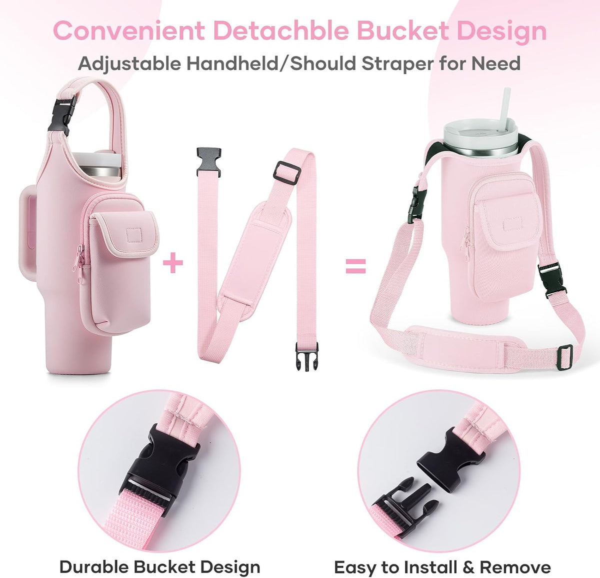 Bufilea Carrier Bag with Phone Holder Pockets for Stanley 40/30oz Tumbler with Handle, Insulated Neoprene Crossbody Bag Cup Holder w/Shoulder & Handheld Straps Fits Stanley Cup Accessories