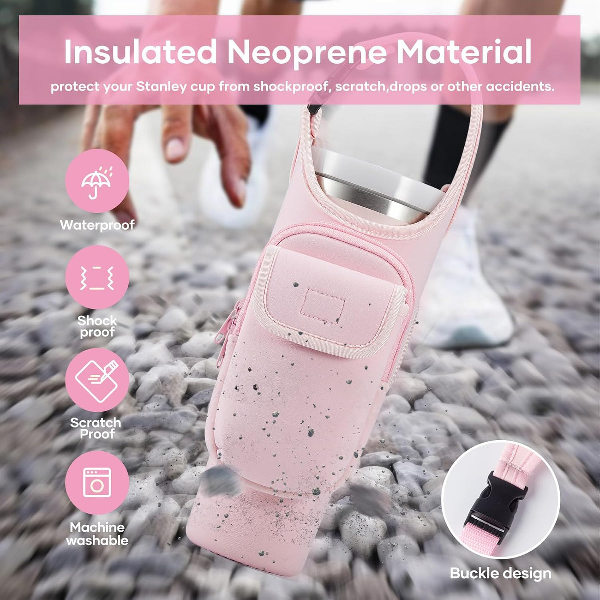Bufilea Carrier Bag with Phone Holder Pockets for Stanley 40/30oz Tumbler with Handle, Insulated Neoprene Crossbody Bag Cup Holder w/Shoulder & Handheld Straps Fits Stanley Cup Accessories