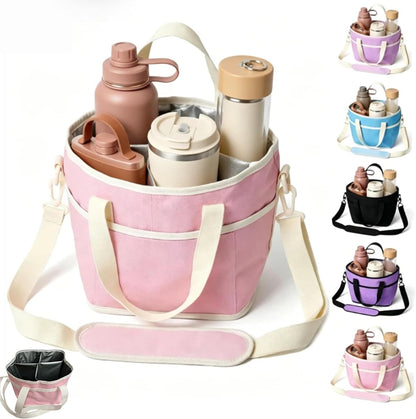 Drink Carrier Bag for 4 Cups, Water Bottle Holder with Adjustable Strap, Reusable Drink Holder Bag, Portable Beverage Caddy Tote for Coffee, Picnic, Office, Travel