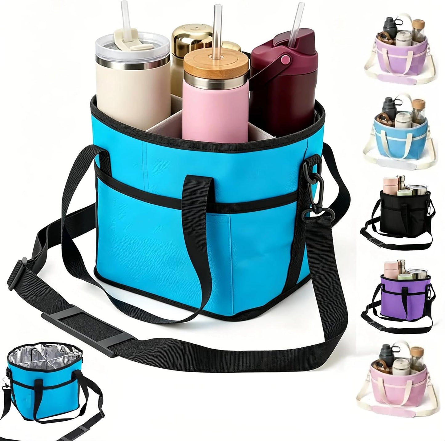 Drink Carrier Bag for 4 Cups, Water Bottle Holder with Adjustable Strap, Reusable Drink Holder Bag, Portable Beverage Caddy Tote for Coffee, Picnic, Office, Travel