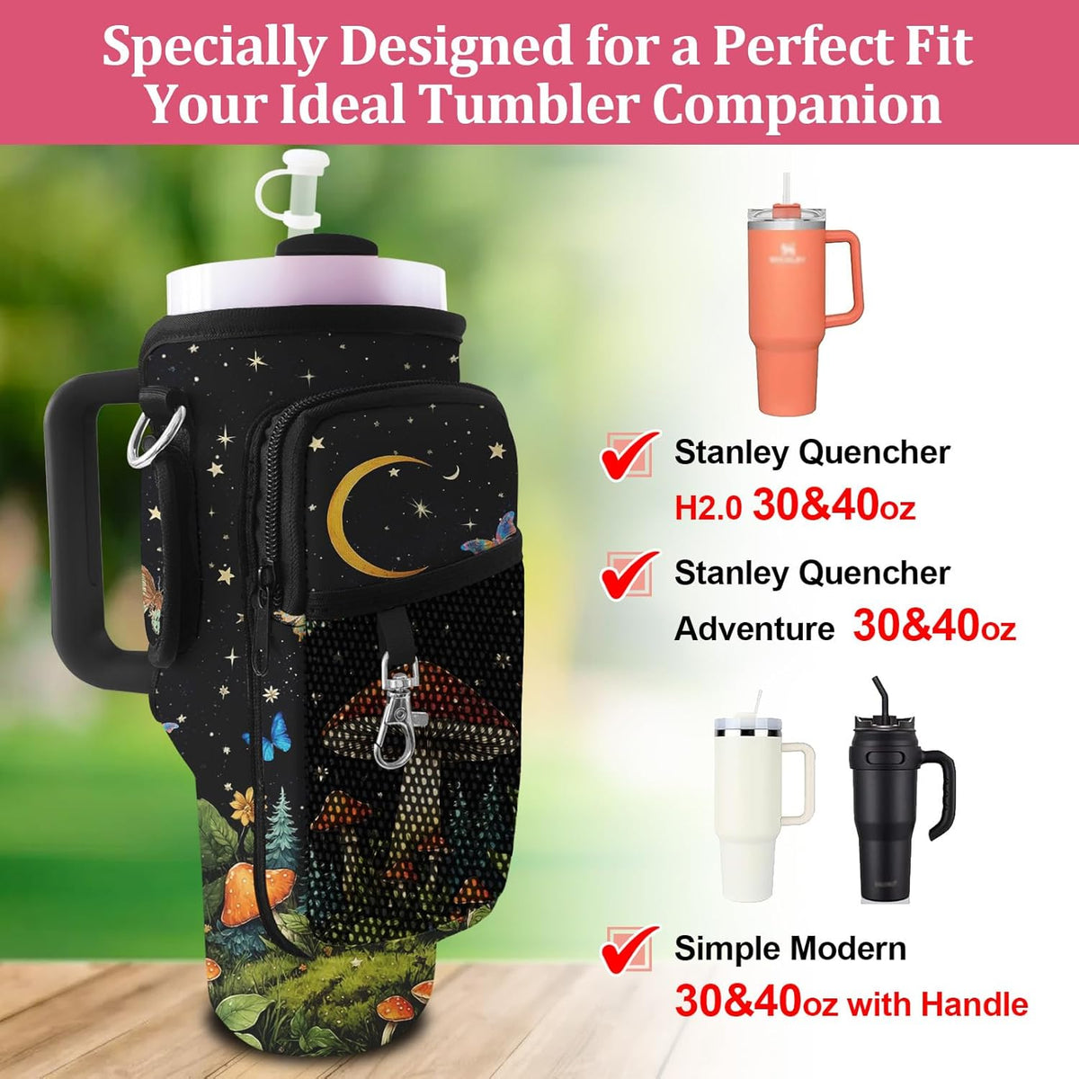 Stanley Carrier Bag for Stanley 40oz/30ozTumbler with Phone with 2 Adjustable Strap,3 Pockets Bottle Stanley Cup Carrier Bag & Case,Accessories for Hiking Travelling