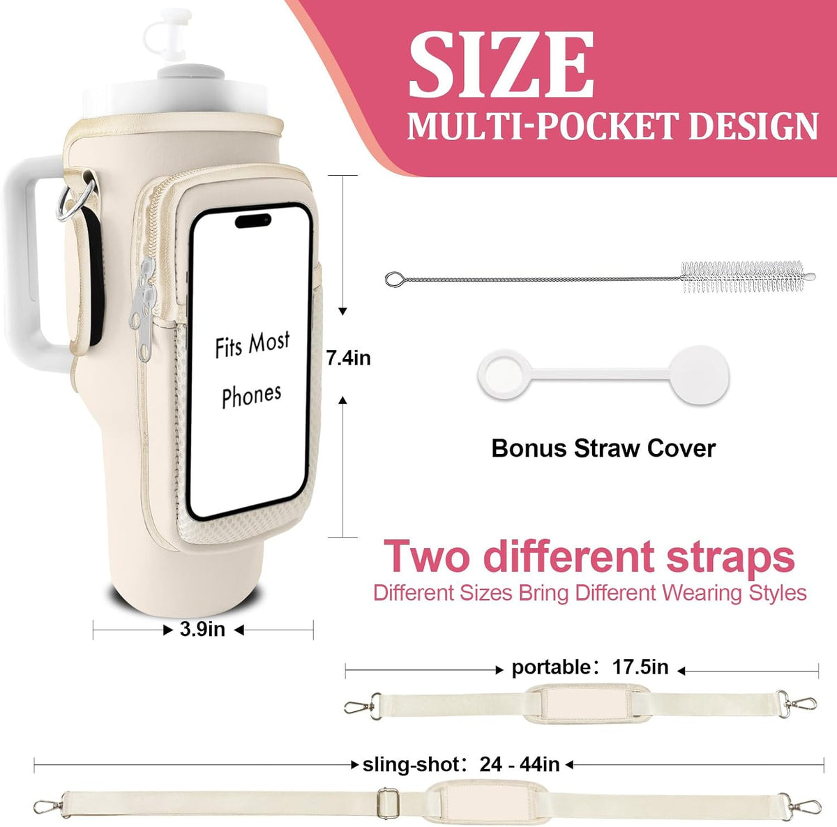 Stanley Carrier Bag for Stanley 40oz/30ozTumbler with Phone with 2 Adjustable Strap,3 Pockets Bottle Stanley Cup Carrier Bag & Case,Accessories for Hiking Travelling