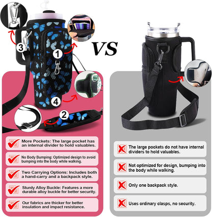 Stanley Carrier Bag for Stanley 40oz/30ozTumbler with Phone with 2 Adjustable Strap,3 Pockets Bottle Stanley Cup Carrier Bag & Case,Accessories for Hiking Travelling