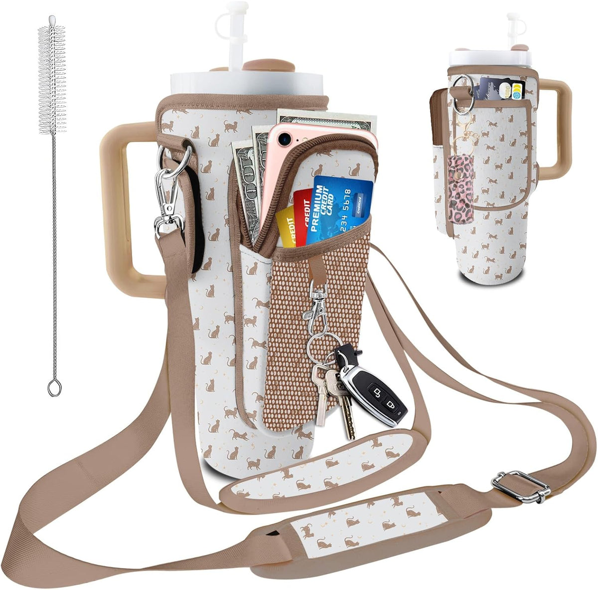 Stanley Carrier Bag for Stanley 40oz/30ozTumbler with Phone with 2 Adjustable Strap,3 Pockets Bottle Stanley Cup Carrier Bag & Case,Accessories for Hiking Travelling