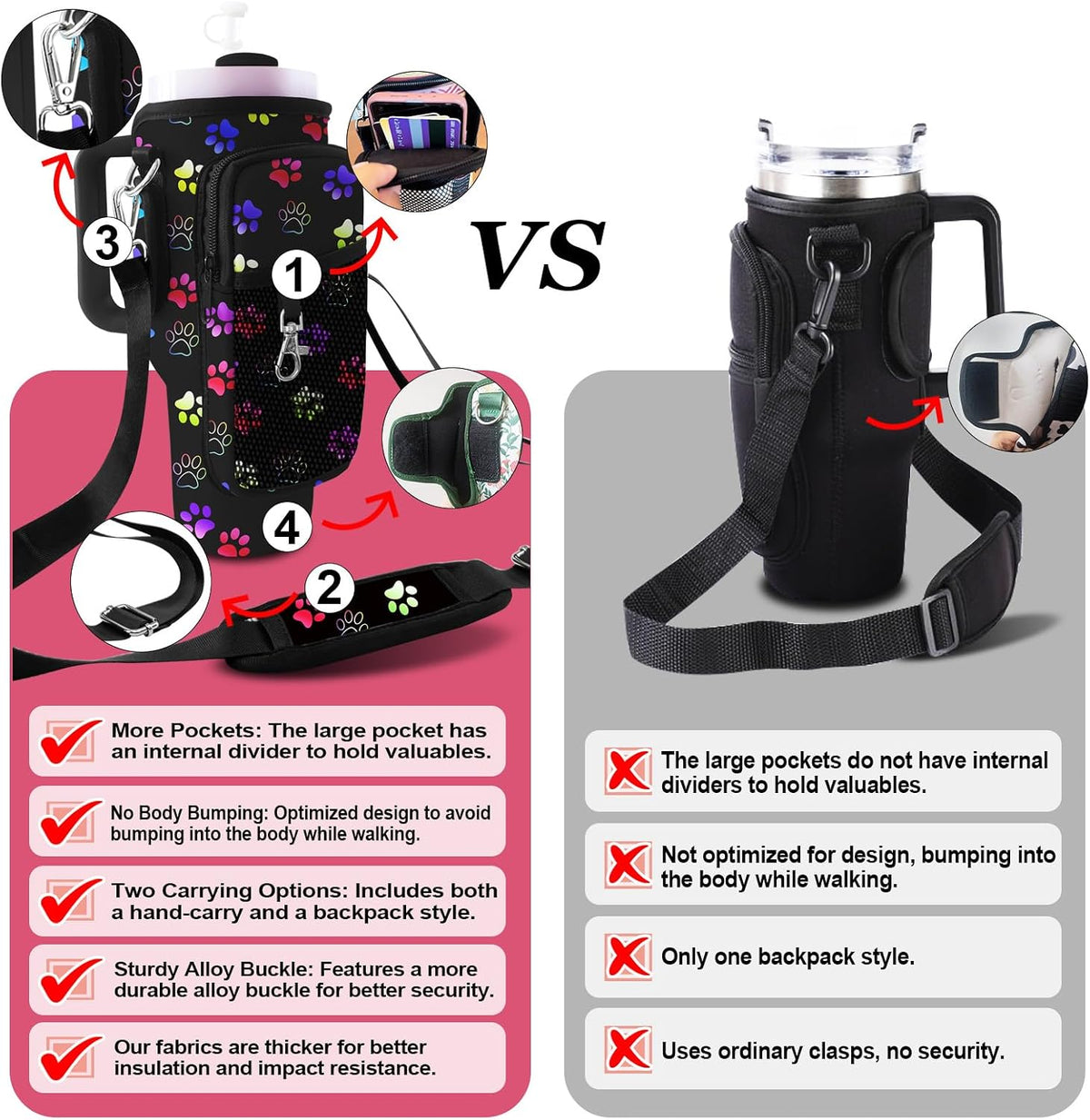 Stanley Carrier Bag for Stanley 40oz/30ozTumbler with Phone with 2 Adjustable Strap,3 Pockets Bottle Stanley Cup Carrier Bag & Case,Accessories for Hiking Travelling