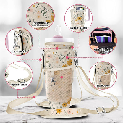 Stanley Carrier Bag for Stanley 40oz/30ozTumbler with Phone with 2 Adjustable Strap,3 Pockets Bottle Stanley Cup Carrier Bag & Case,Accessories for Hiking Travelling