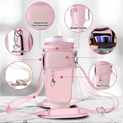 Stanley Carrier Bag for Stanley 40oz/30ozTumbler with Phone with 2 Adjustable Strap,3 Pockets Bottle Stanley Cup Carrier Bag & Case,Accessories for Hiking Travelling