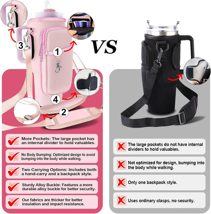 Stanley Carrier Bag for Stanley 40oz/30ozTumbler with Phone with 2 Adjustable Strap,3 Pockets Bottle Stanley Cup Carrier Bag & Case,Accessories for Hiking Travelling