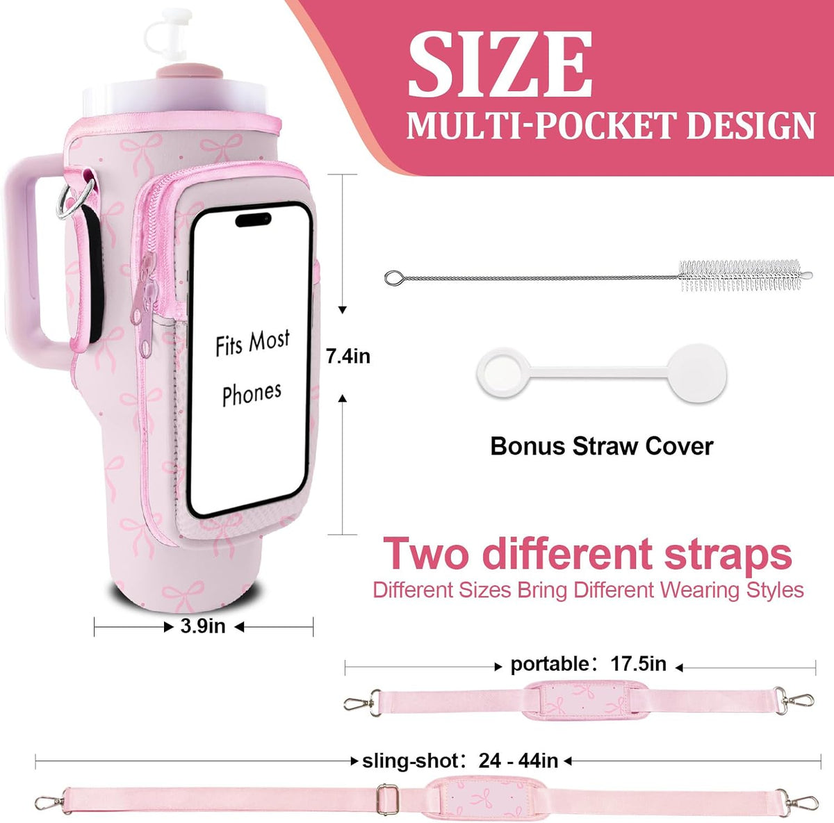 Stanley Carrier Bag for Stanley 40oz/30ozTumbler with Phone with 2 Adjustable Strap,3 Pockets Bottle Stanley Cup Carrier Bag & Case,Accessories for Hiking Travelling