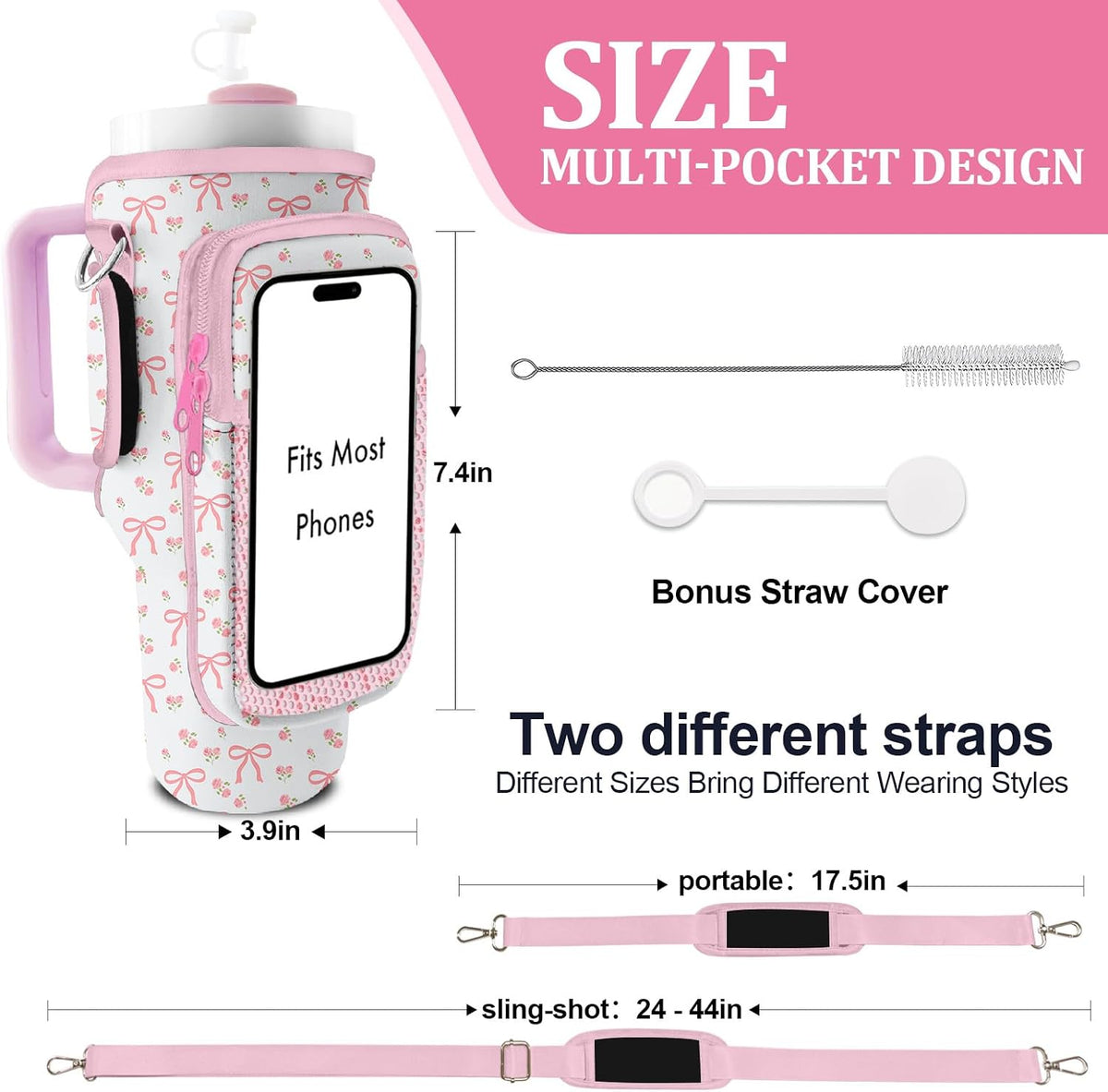 Stanley Carrier Bag for Stanley 40oz/30ozTumbler with Phone with 2 Adjustable Strap,3 Pockets Bottle Stanley Cup Carrier Bag & Case,Accessories for Hiking Travelling