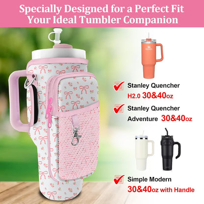 Stanley Carrier Bag for Stanley 40oz/30ozTumbler with Phone with 2 Adjustable Strap,3 Pockets Bottle Stanley Cup Carrier Bag & Case,Accessories for Hiking Travelling