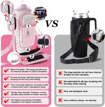 Stanley Carrier Bag for Stanley 40oz/30ozTumbler with Phone with 2 Adjustable Strap,3 Pockets Bottle Stanley Cup Carrier Bag & Case,Accessories for Hiking Travelling