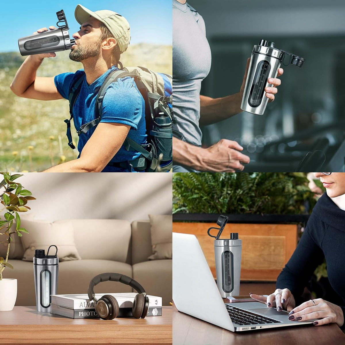 TOOFEEL Shaker Bottles for Protein Mixes 28 oz Stainless Steel Protein Shaker with 2 Mixing Ball, Not Stays Cold/Hot, Visible Window Metal Shaker Cups, Leakproof, BPA Free Bottle Shaker