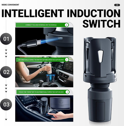 Intelligent Car Cup Holder Expander, Automatic Adjustable, Fits 2.76-4.82in for Coffee Mugs & Large Water Bottles & Travel Tumbler，Auto Cup Holder with Adjustable Insert Accessories