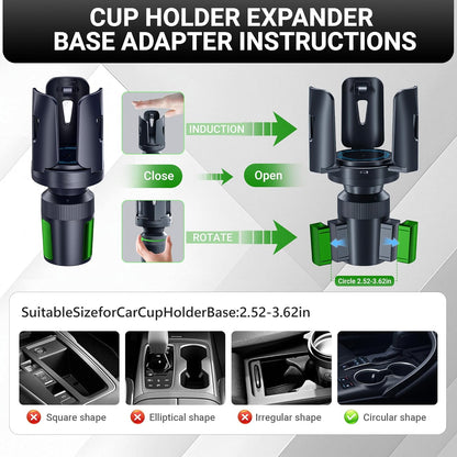 Intelligent Car Cup Holder Expander, Automatic Adjustable, Fits 2.76-4.82in for Coffee Mugs & Large Water Bottles & Travel Tumbler，Auto Cup Holder with Adjustable Insert Accessories