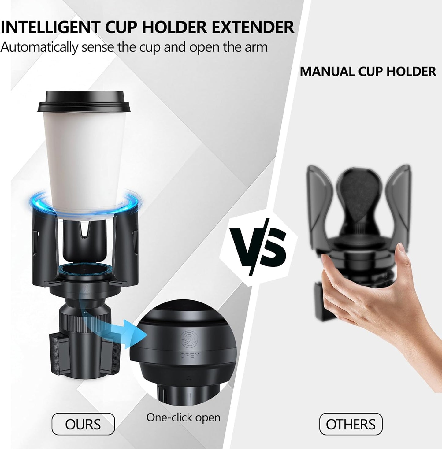 Intelligent Car Cup Holder Expander, Automatic Adjustable, Fits 2.76-4.82in for Coffee Mugs & Large Water Bottles & Travel Tumbler，Auto Cup Holder with Adjustable Insert Accessories