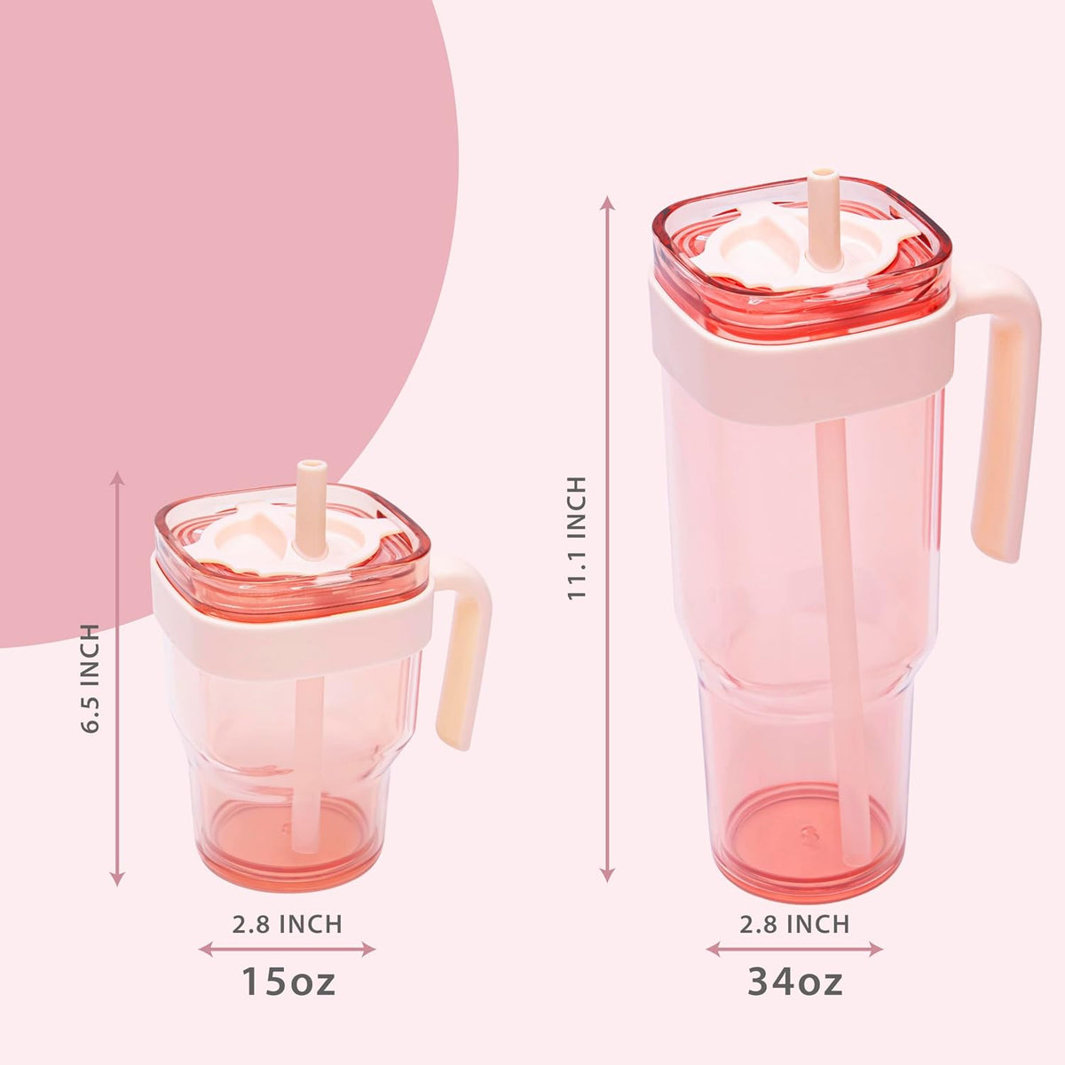 34oz Leakproof Straw Tumbler with Lid and Straw Double Wall Slim Coffee Cup Reusable BPA Free Plastic Travel Mug Integrated Handle Dishwasher Safe