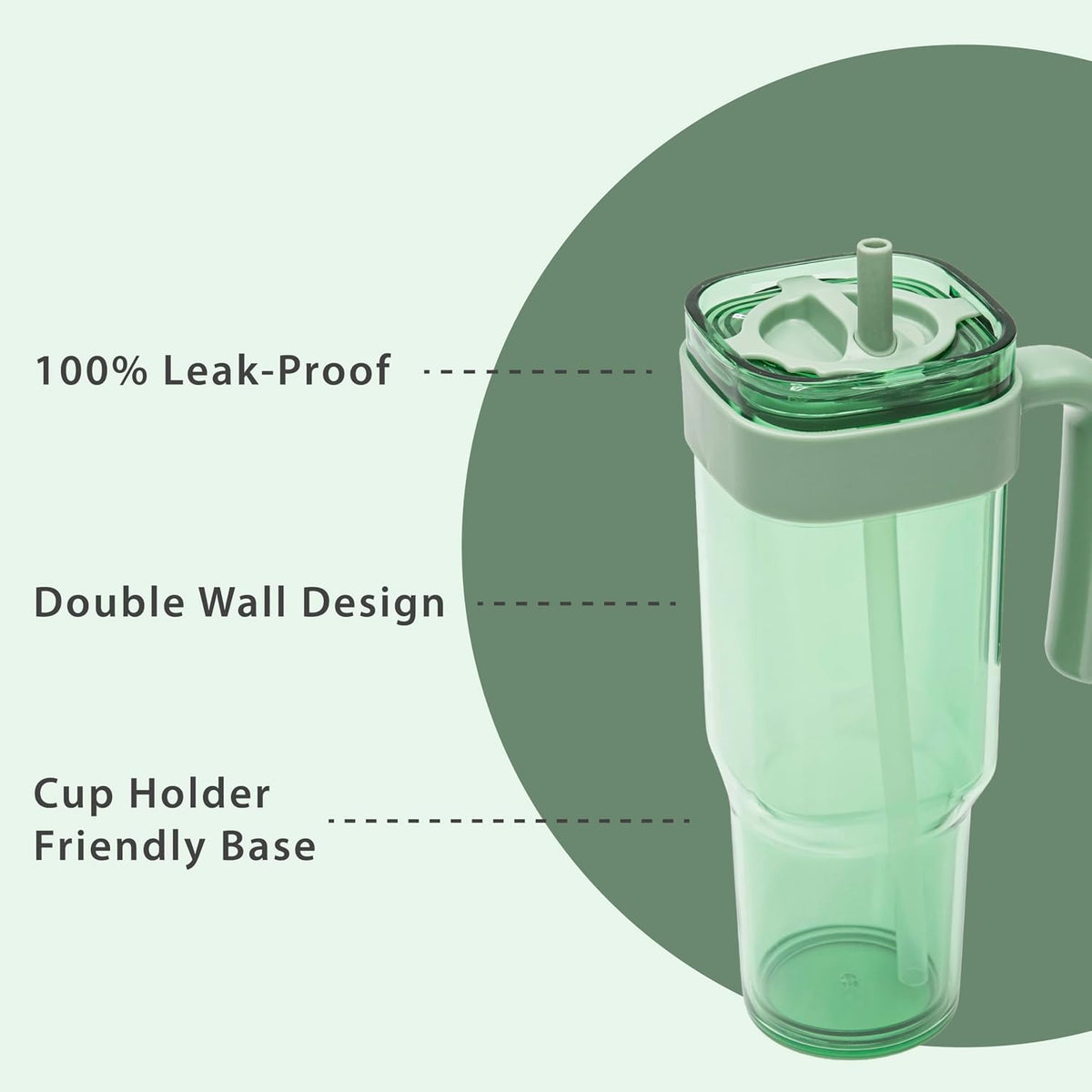 34oz Leakproof Straw Tumbler with Lid and Straw Double Wall Slim Coffee Cup Reusable BPA Free Plastic Travel Mug Integrated Handle Dishwasher Safe