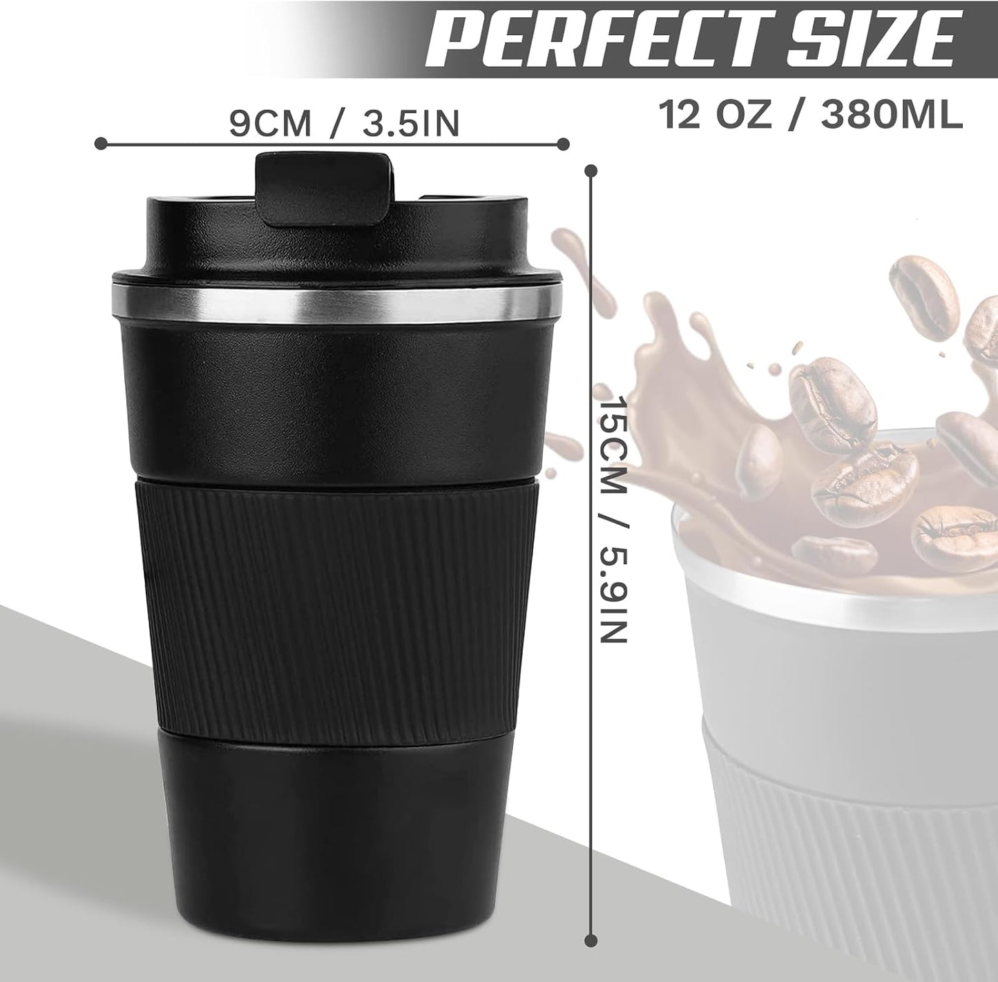 Vacuum Insulated Stainless Steel Travel Coffee Mug,Leak Proof Cup with Lid | 304 stainless steel mug with vacuum insulation, leak proof lid, silicone grip and car cup holder friendly design