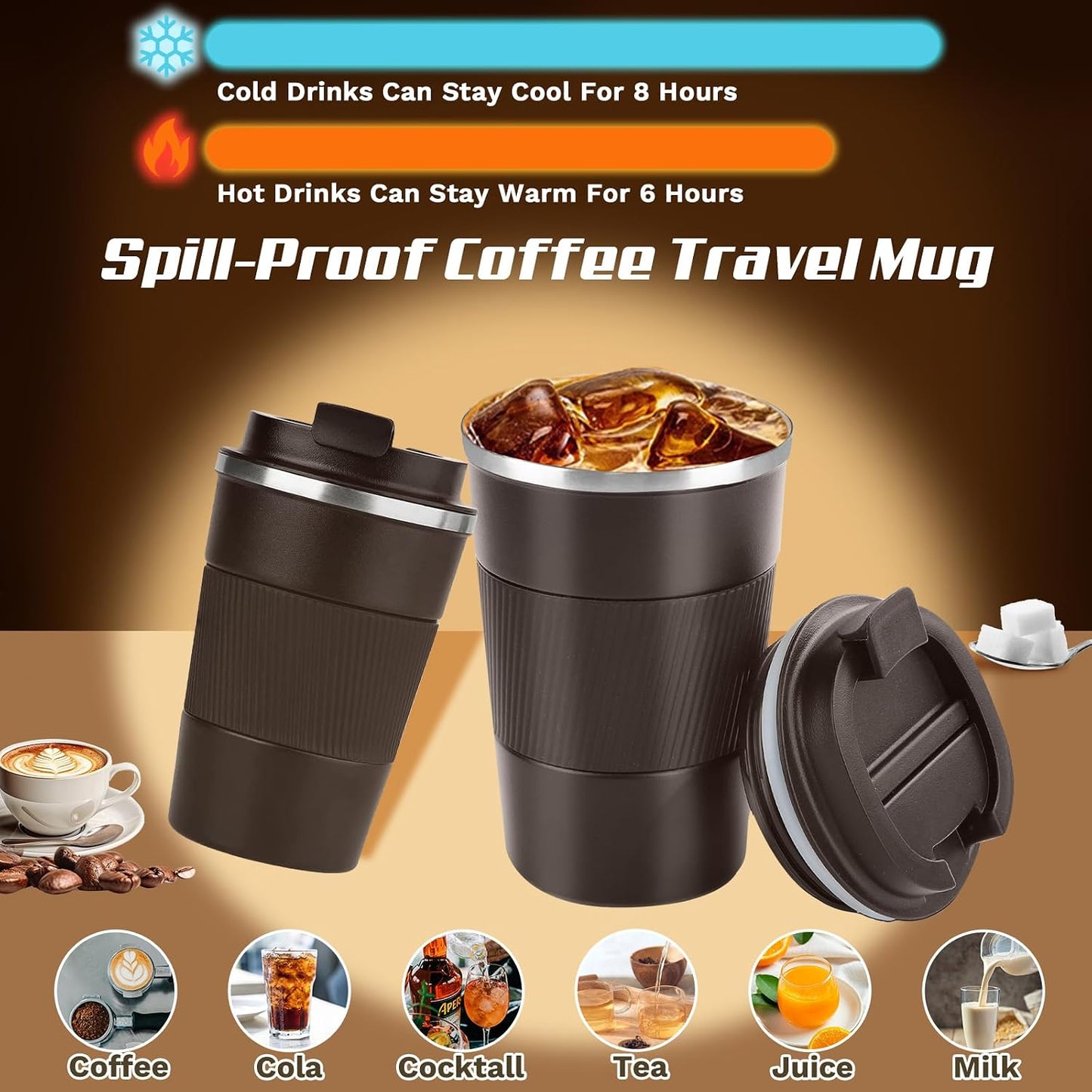 Vacuum Insulated Stainless Steel Travel Coffee Mug,Leak Proof Cup with Lid | 304 stainless steel mug with vacuum insulation, leak proof lid, silicone grip and car cup holder friendly design