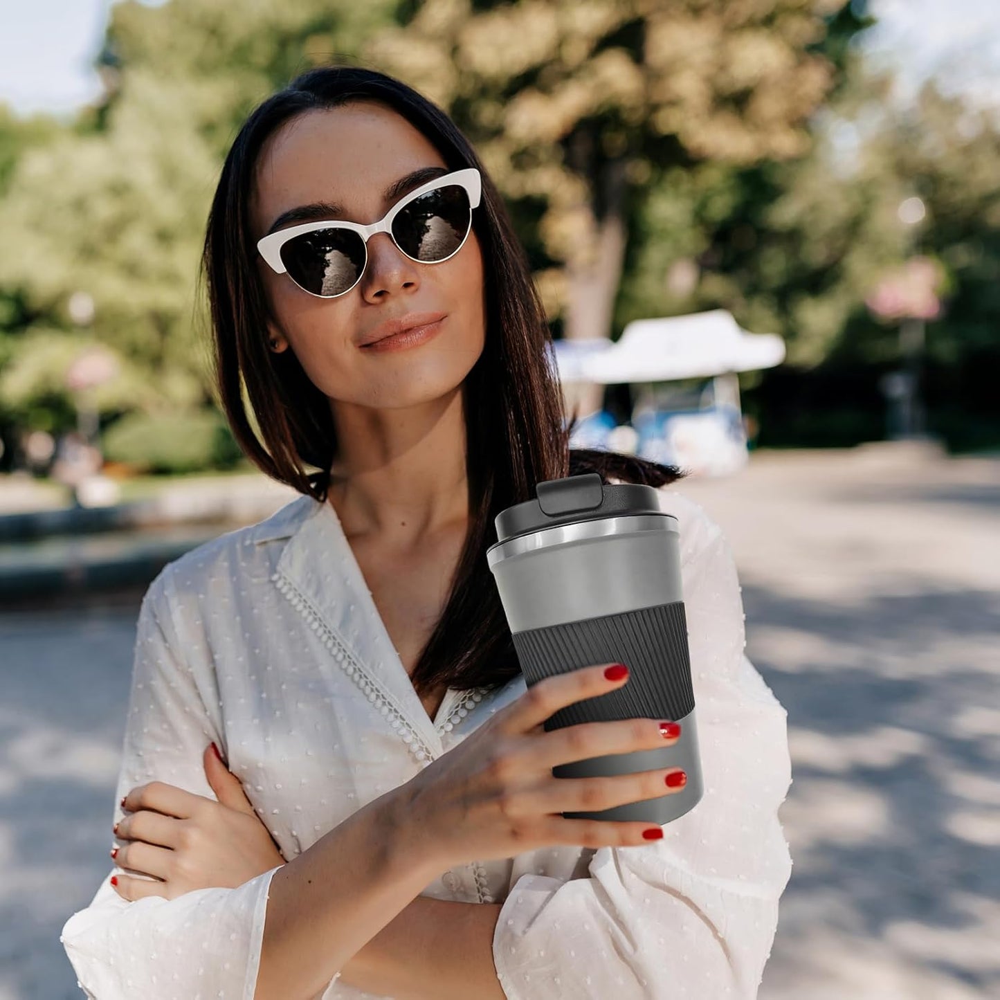 Vacuum Insulated Stainless Steel Travel Coffee Mug,Leak Proof Cup with Lid | 304 stainless steel mug with vacuum insulation, leak proof lid, silicone grip and car cup holder friendly design