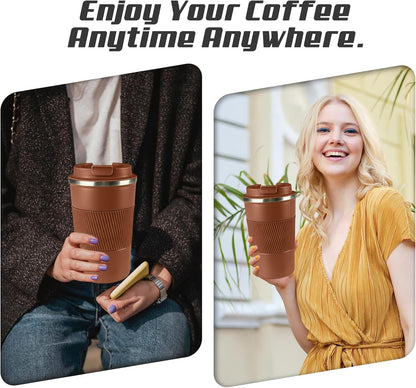 Vacuum Insulated Stainless Steel Travel Coffee Mug,Leak Proof Cup with Lid | 304 stainless steel mug with vacuum insulation, leak proof lid, silicone grip and car cup holder friendly design
