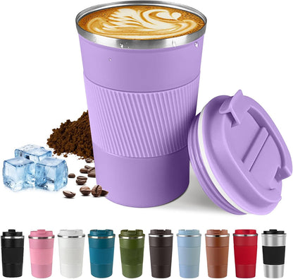 Vacuum Insulated Stainless Steel Travel Coffee Mug,Leak Proof Cup with Lid | 304 stainless steel mug with vacuum insulation, leak proof lid, silicone grip and car cup holder friendly design