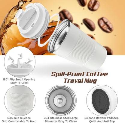 Vacuum Insulated Stainless Steel Travel Coffee Mug,Leak Proof Cup with Lid | 304 stainless steel mug with vacuum insulation, leak proof lid, silicone grip and car cup holder friendly design