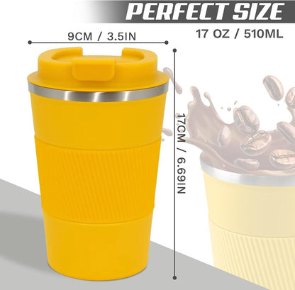 Vacuum Insulated Stainless Steel Travel Coffee Mug,Leak Proof Cup with Lid | 304 stainless steel mug with vacuum insulation, leak proof lid, silicone grip and car cup holder friendly design