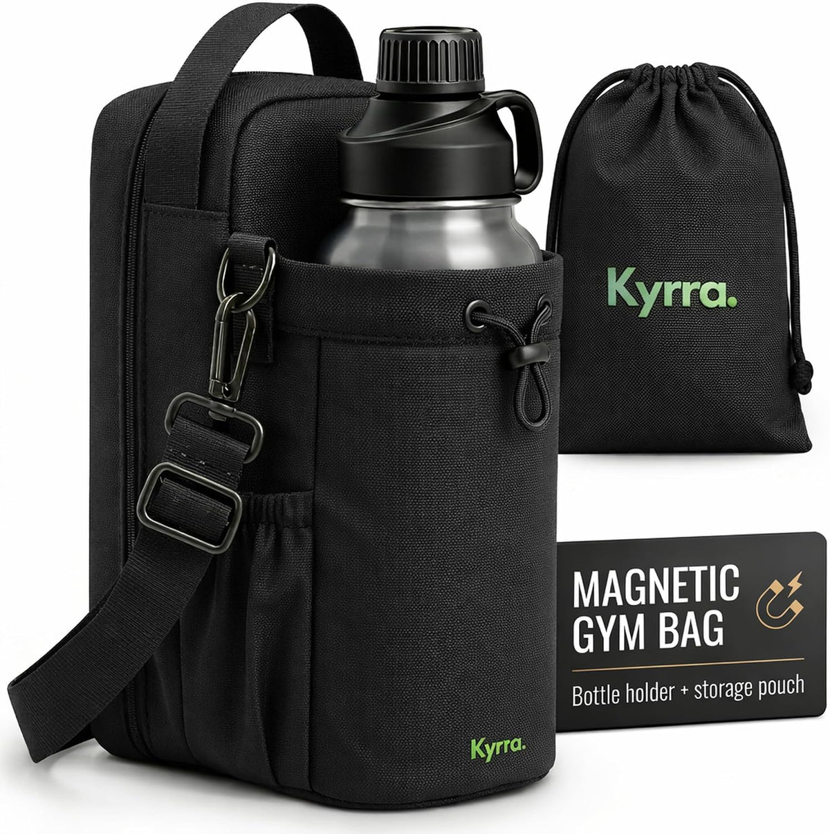 . Magnetic Gym Bag & Water Bottle Holder with N52 Magnets Crossbody Sling for Men Women Fits Hydro Flask Yeti Owal Small Gym Bag AirTag Phone Key Storage Bonus Wet Gear Pouch Workout Travel Gift