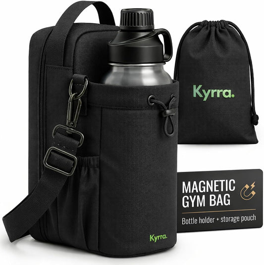 . Magnetic Gym Bag & Water Bottle Holder with N52 Magnets Crossbody Sling for Men Women Fits Hydro Flask Yeti Owal Small Gym Bag AirTag Phone Key Storage Bonus Wet Gear Pouch Workout Travel Gift