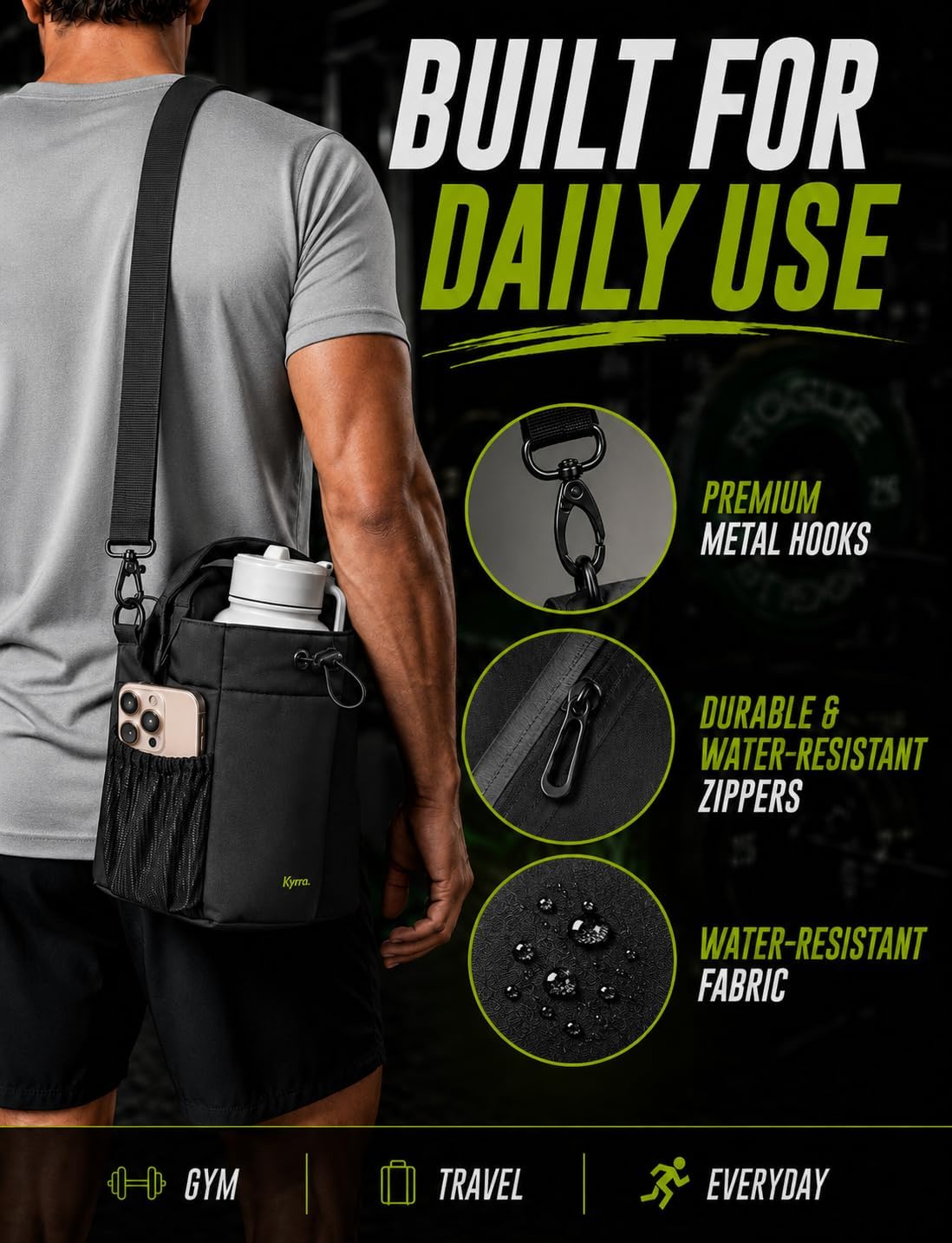 . Magnetic Gym Bag & Water Bottle Holder with N52 Magnets Crossbody Sling for Men Women Fits Hydro Flask Yeti Owal Small Gym Bag AirTag Phone Key Storage Bonus Wet Gear Pouch Workout Travel Gift