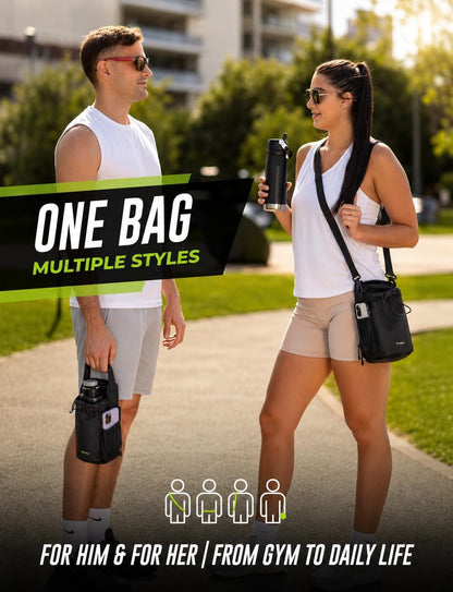 . Magnetic Gym Bag & Water Bottle Holder with N52 Magnets Crossbody Sling for Men Women Fits Hydro Flask Yeti Owal Small Gym Bag AirTag Phone Key Storage Bonus Wet Gear Pouch Workout Travel Gift