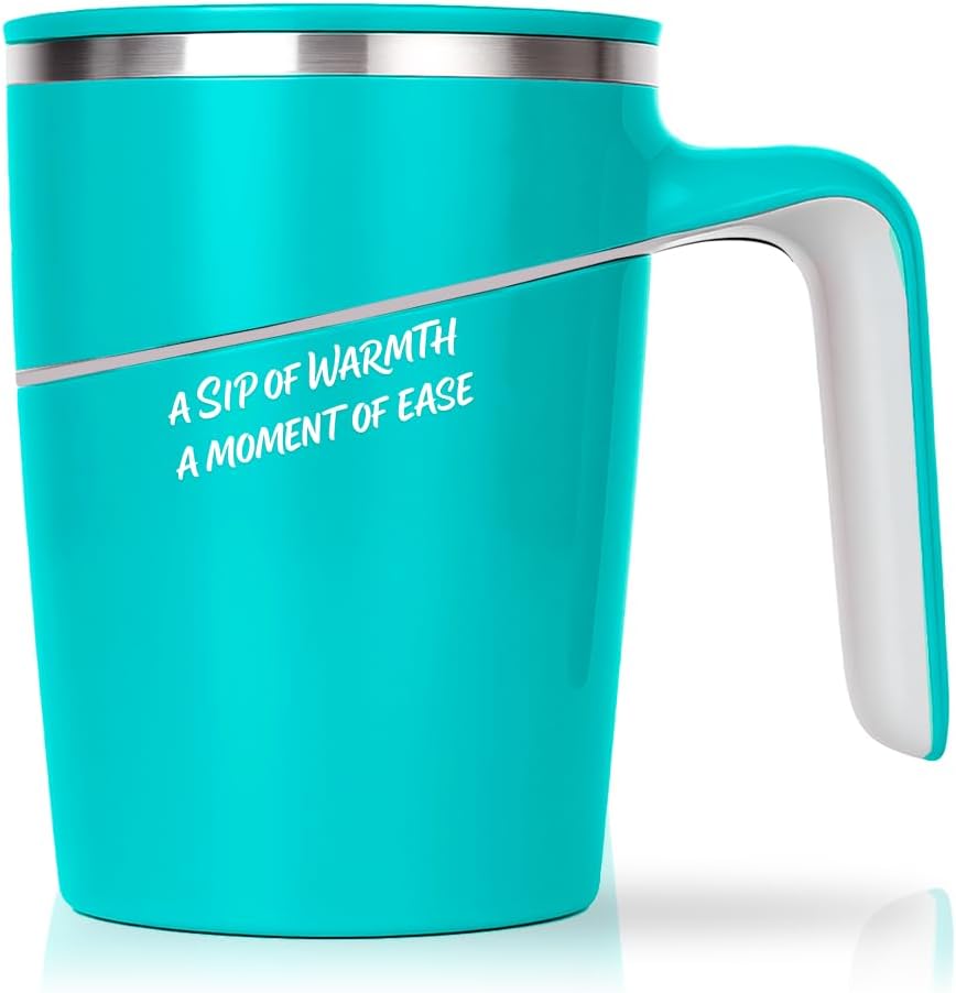 Anti-Impact No-Tip Desk Mug, 470ml / 15.9oz Stainless Steel Vacuum Insulated Mug with Handle, Smart Suction Base, Non-Slip & Knock Proof, Helps Prevent Desk Spills for Coffee, Tea, Kids & Pets (Black)