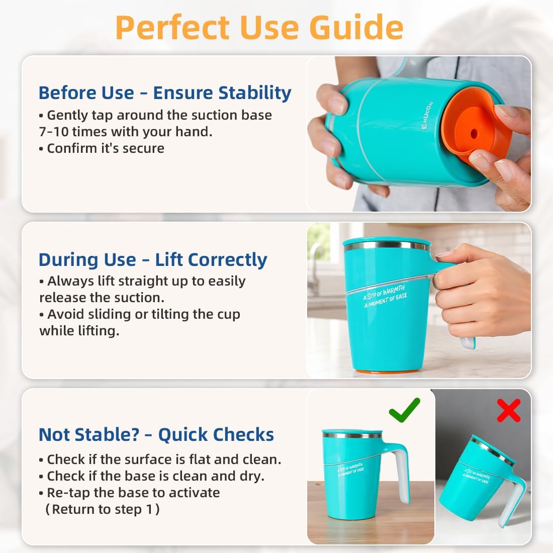 Anti-Impact No-Tip Desk Mug, 470ml / 15.9oz Stainless Steel Vacuum Insulated Mug with Handle, Smart Suction Base, Non-Slip & Knock Proof, Helps Prevent Desk Spills for Coffee, Tea, Kids & Pets (Black)