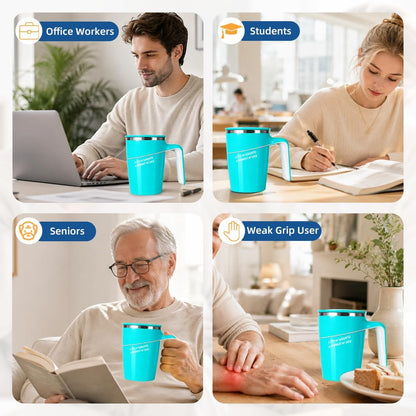 Anti-Impact No-Tip Desk Mug, 470ml / 15.9oz Stainless Steel Vacuum Insulated Mug with Handle, Smart Suction Base, Non-Slip & Knock Proof, Helps Prevent Desk Spills for Coffee, Tea, Kids & Pets (Black)
